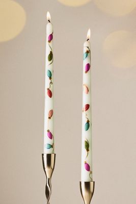 Festive Handpainted Taper Candles, Set of 2