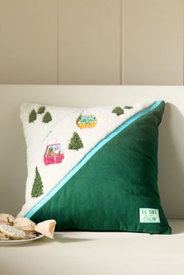 Mountain Skiers Embroidered Pillow