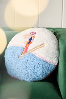 Mountain Skiers Embroidered Pillow