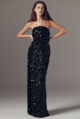 Mac Duggal Strapless Textured Column Maxi Dress