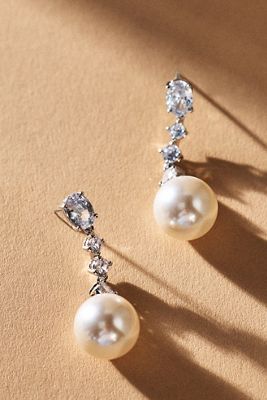 NADRI Oval Crystal Pearl Drop Earrings