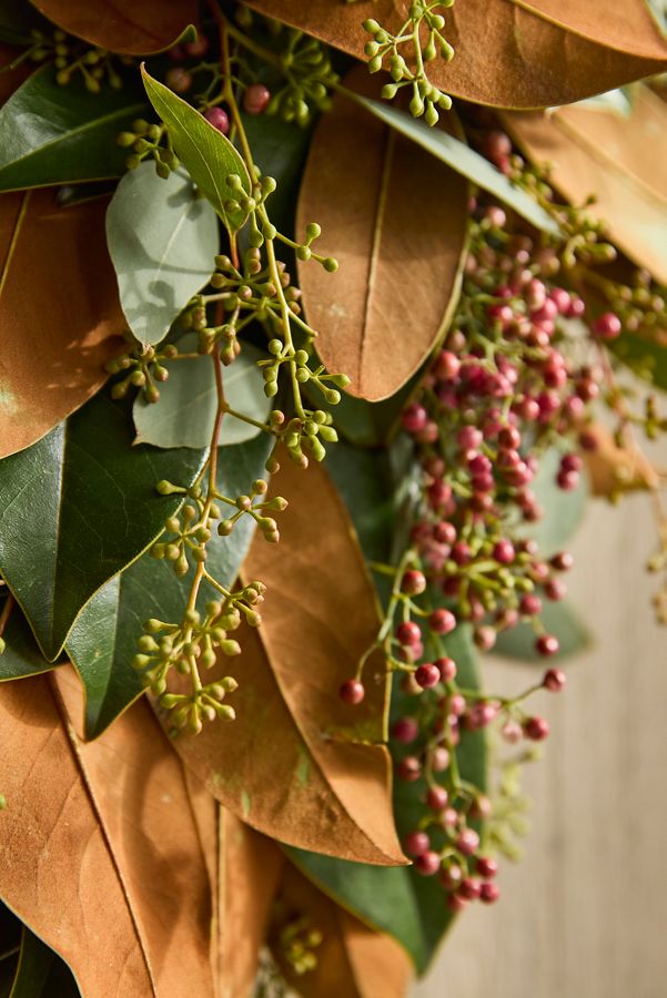 Slide View: 2: Fresh Seeded Magnolia & Berry Wreath, 20"