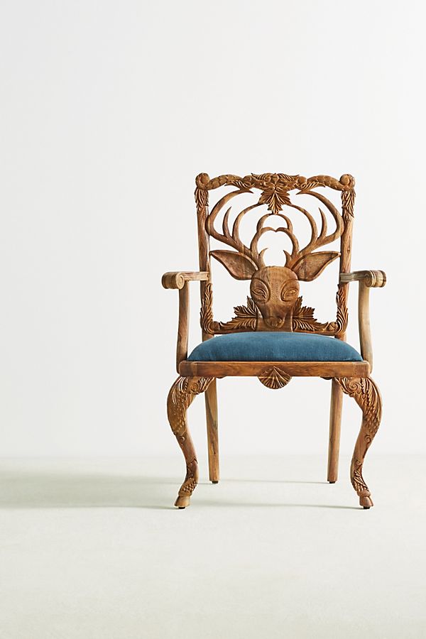 Slide View: 1: Handcarved Menagerie Deer Armchair