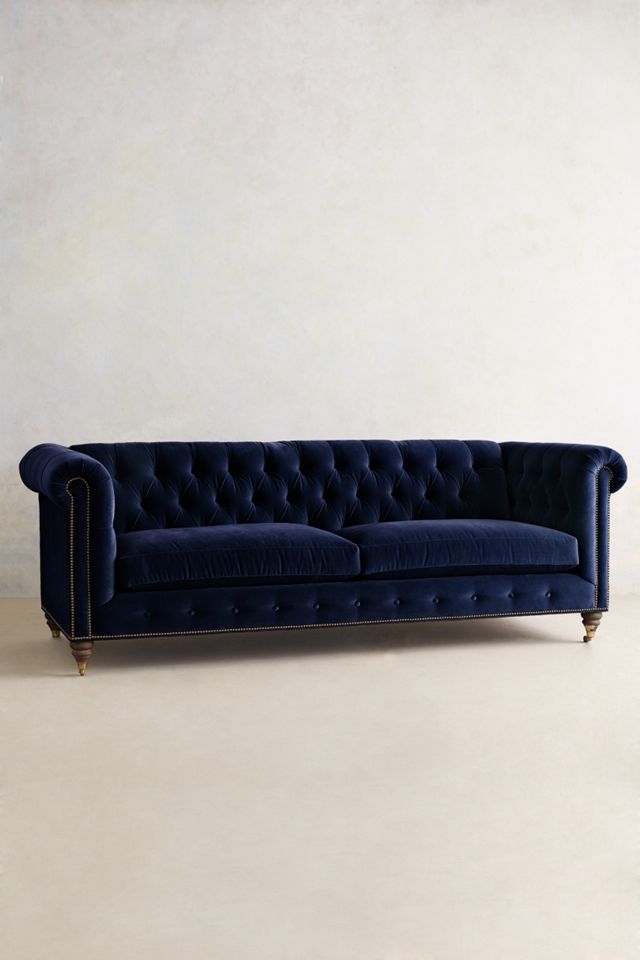 Velvet Lyre Chesterfield Sofa, Hickory Anthropologie