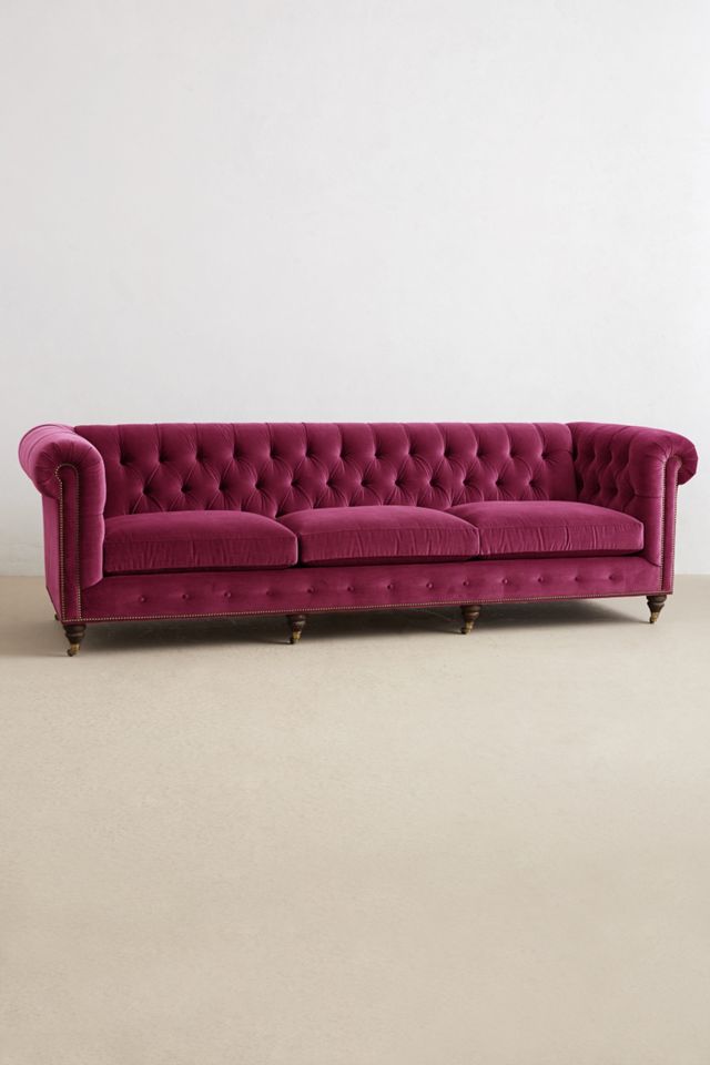 Velvet Lyre Chesterfield Grand Sofa, Hickory Anthropologie
