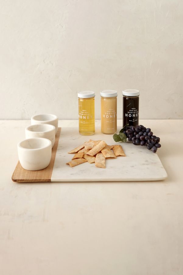 Slide View: 2: Marble + Wood Dip Trio Tray