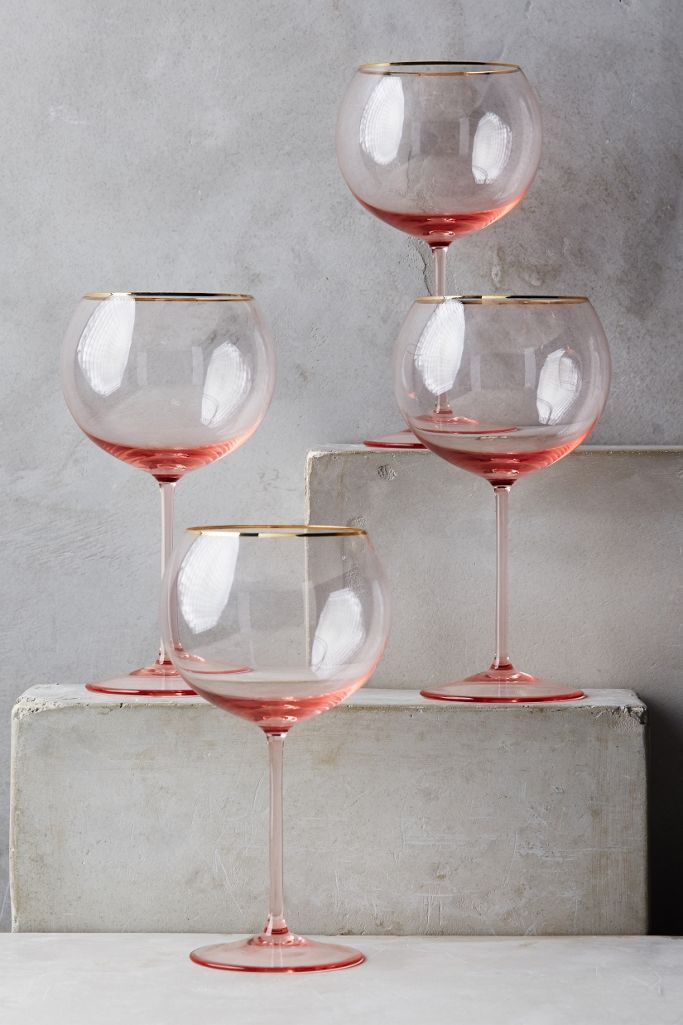 Gilded Rim Red Wine Glass Set Anthropologie