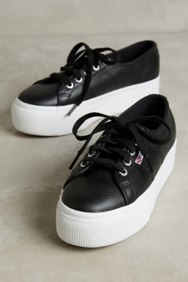 superga black leather platform sneakers