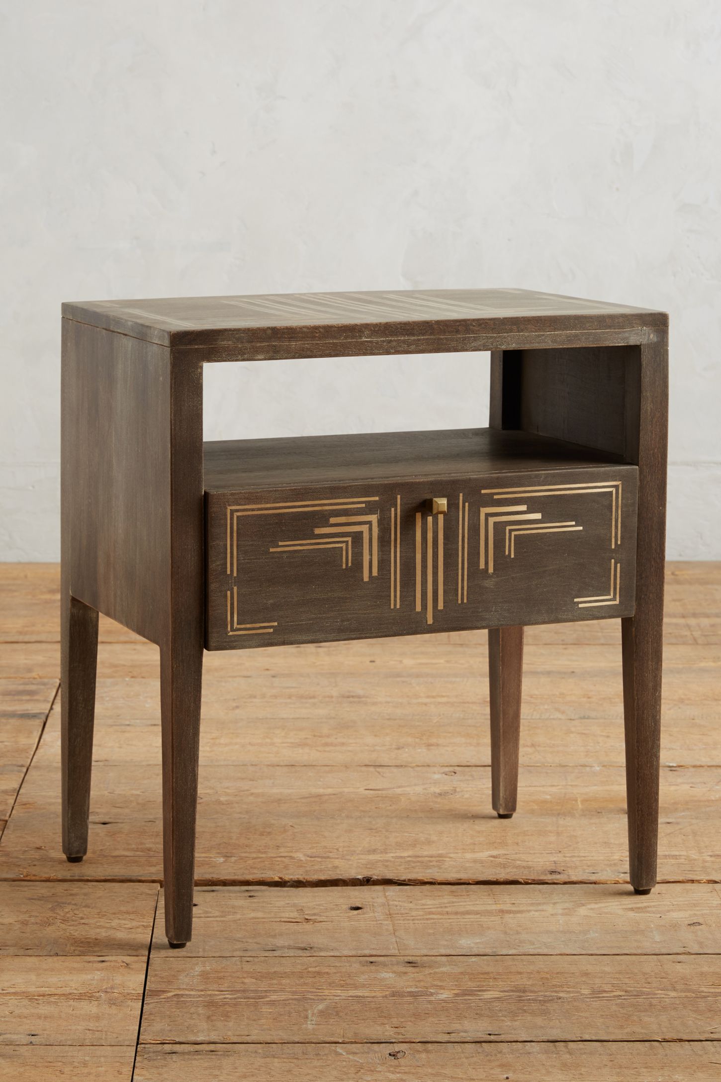 Geo Brass Inlay Nightstand Anthropologie Uk