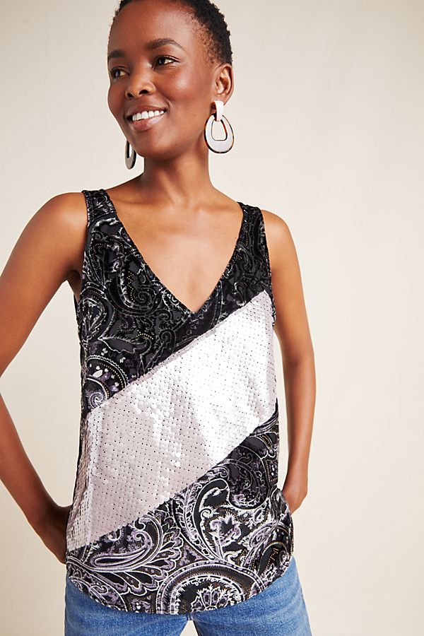 Slide View: 1: Cassandra Sequined Velvet Tank