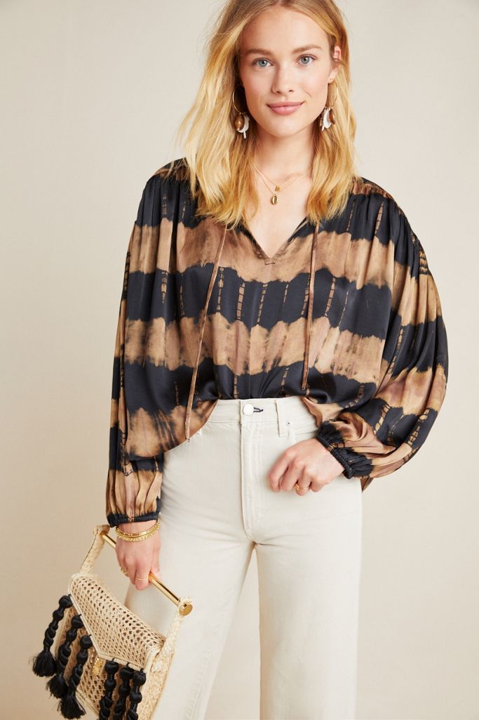 Danoise TieDyed Silk Peasant Blouse Anthropologie