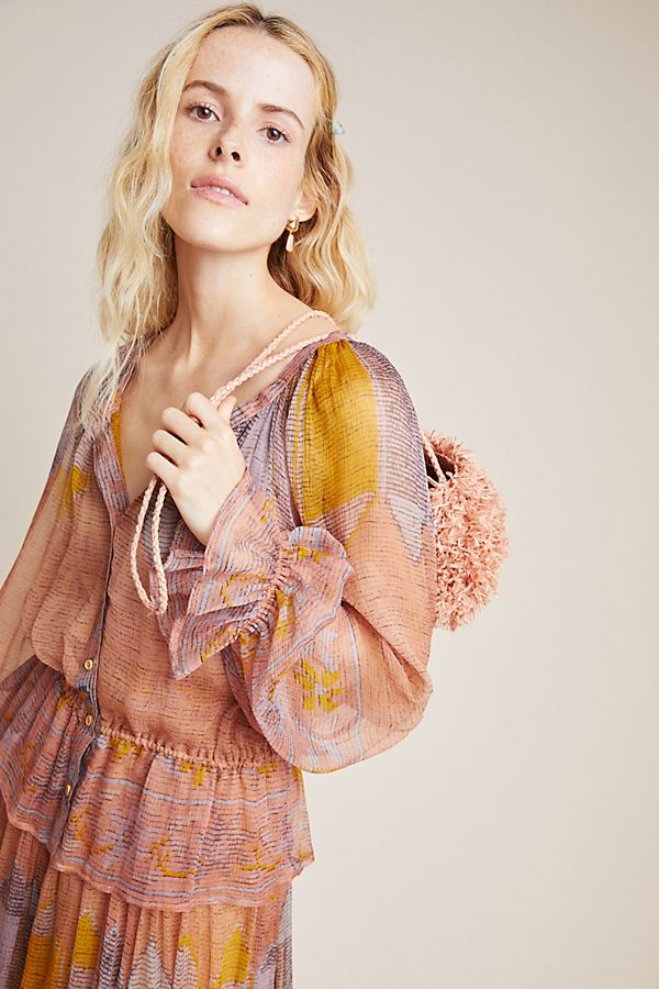 Slide View: 1: Morgana Silk Peasant Blouse