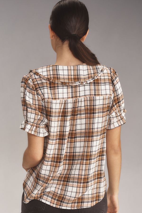 Slide View: 2: The Keira Collared Button-Front Blouse by Pilcro: Plaid Edition