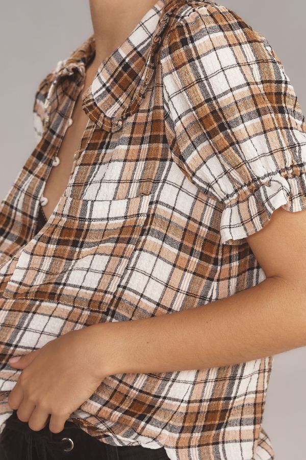 Slide View: 4: The Keira Collared Button-Front Blouse by Pilcro: Plaid Edition