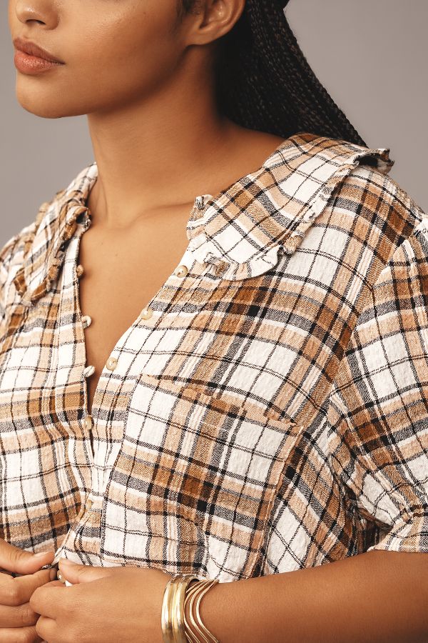 Slide View: 8: The Keira Collared Button-Front Blouse by Pilcro: Plaid Edition