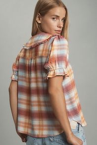 Slide View: 2: The Keira Collared Button-Front Blouse by Pilcro: Plaid Edition