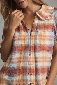 Slide View: 4: The Keira Collared Button-Front Blouse by Pilcro: Plaid Edition