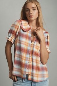 Slide View: 1: The Keira Collared Button-Front Blouse by Pilcro: Plaid Edition