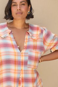 Slide View: 6: The Keira Collared Button-Front Blouse by Pilcro: Plaid Edition