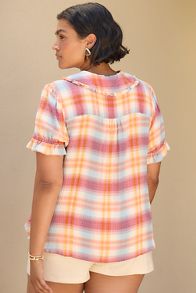 Slide View: 7: The Keira Collared Button-Front Blouse by Pilcro: Plaid Edition