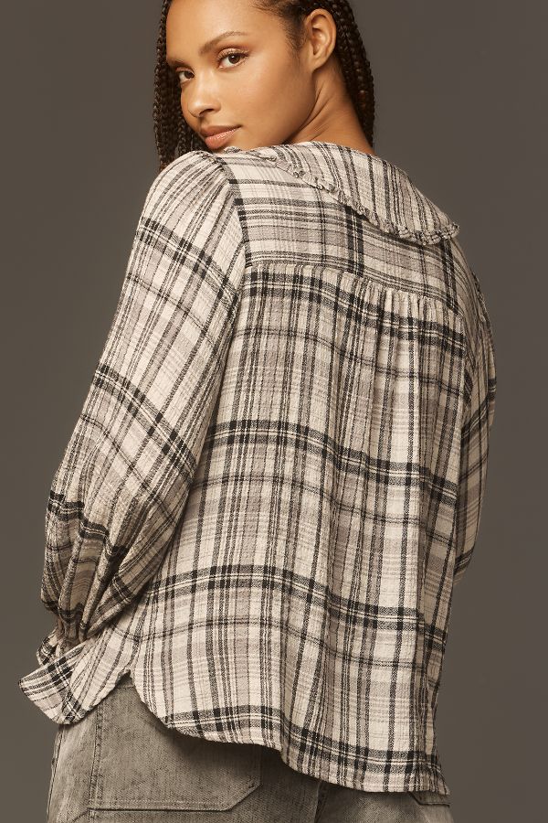 Slide View: 6: The Keira Collared Button-Front Blouse by Pilcro: Long-Sleeve Plaid Edition