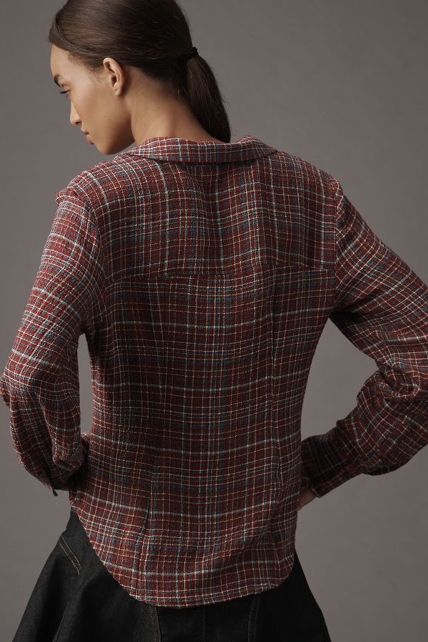 Slide View: 2: The Keaton Ruched Collared Blouse by Pilcro