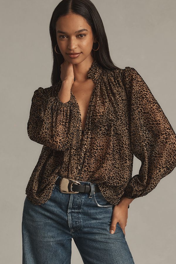 Slide View: 2: The Estela Sheer Printed Blouse: Burnout Edition