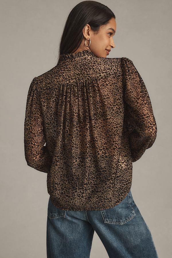 Slide View: 4: The Estela Sheer Printed Blouse: Burnout Edition