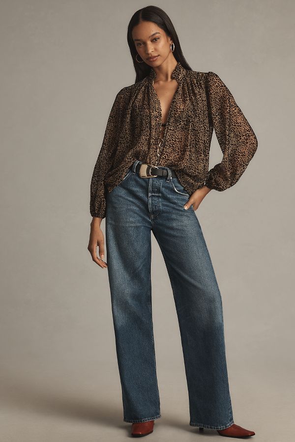 Slide View: 1: The Estela Sheer Printed Blouse: Burnout Edition