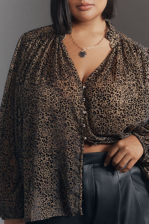 Slide View: 6: The Estela Sheer Printed Blouse: Burnout Edition