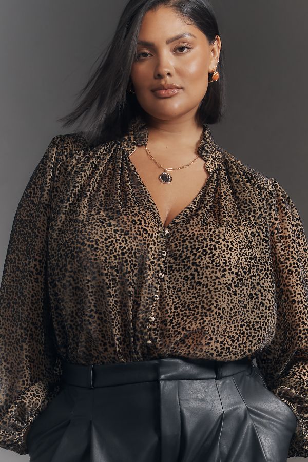 Slide View: 5: The Estela Sheer Printed Blouse: Burnout Edition