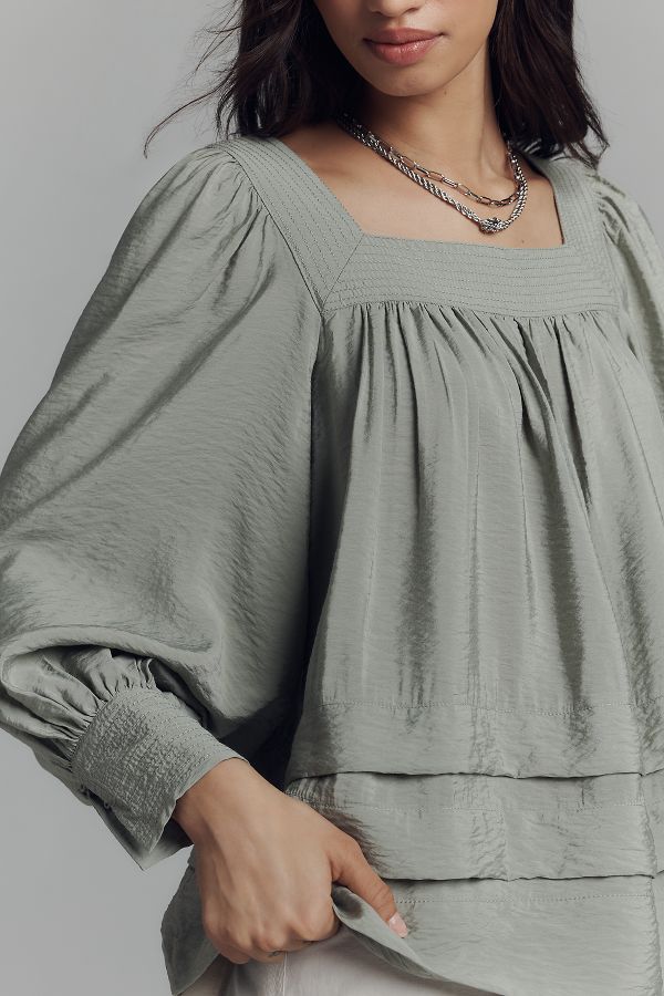 Slide View: 4: Maeve Long-Sleeve Square-Neck Blouse