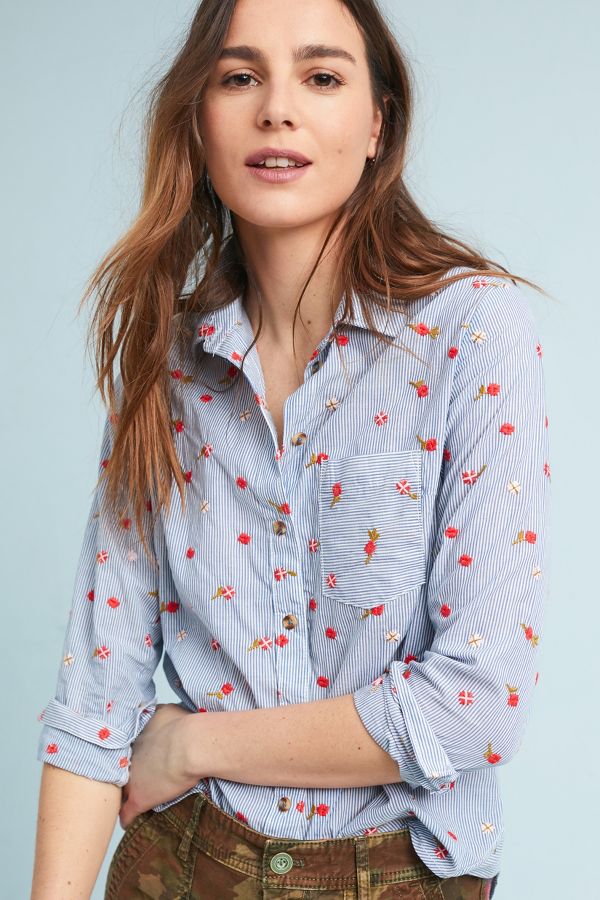 Agda Embroidered and Striped Shirt | Anthropologie UK