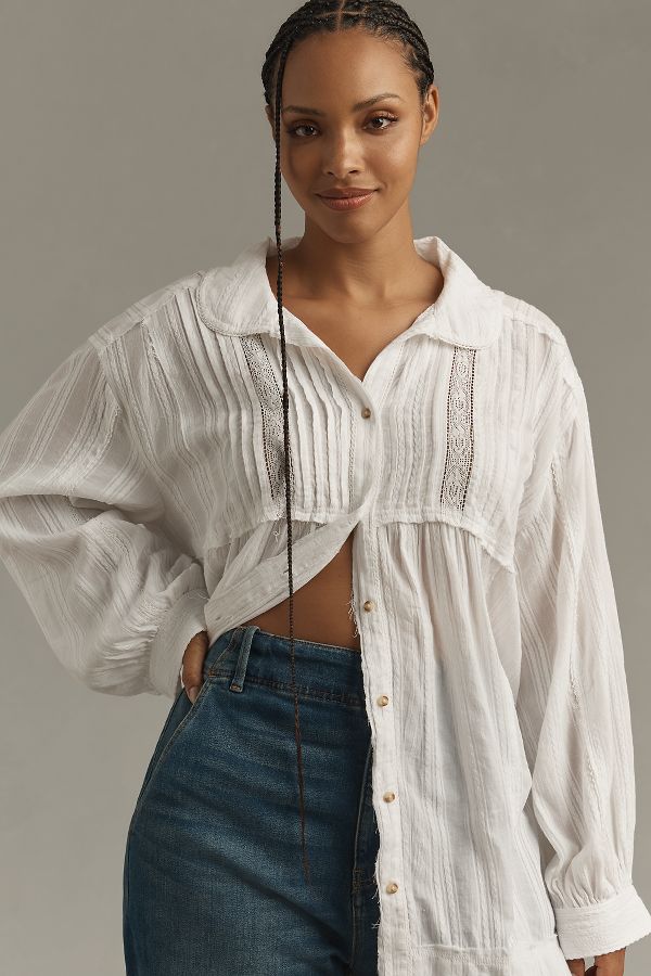 Slide View: 4: Pilcro Collared Pintuck Blouse