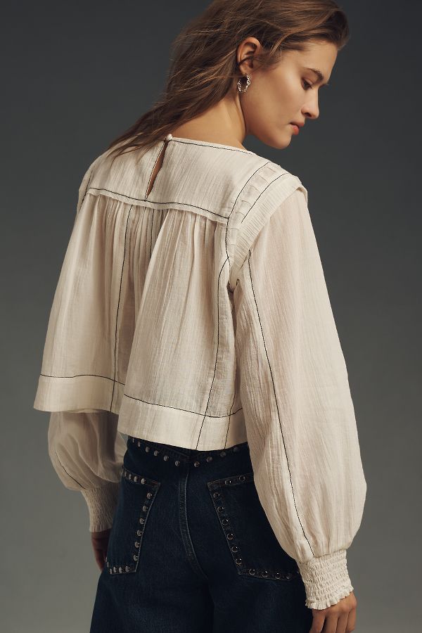 Slide View: 2: By Anthropologie Relaxed Long-Sleeve Swing Blouse