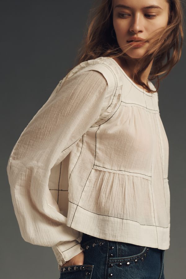 Slide View: 4: By Anthropologie Relaxed Long-Sleeve Swing Blouse