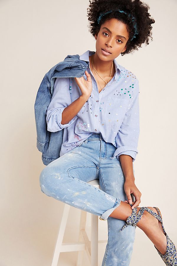 Slide View: 1: The Cate Sequined Classic Buttondown