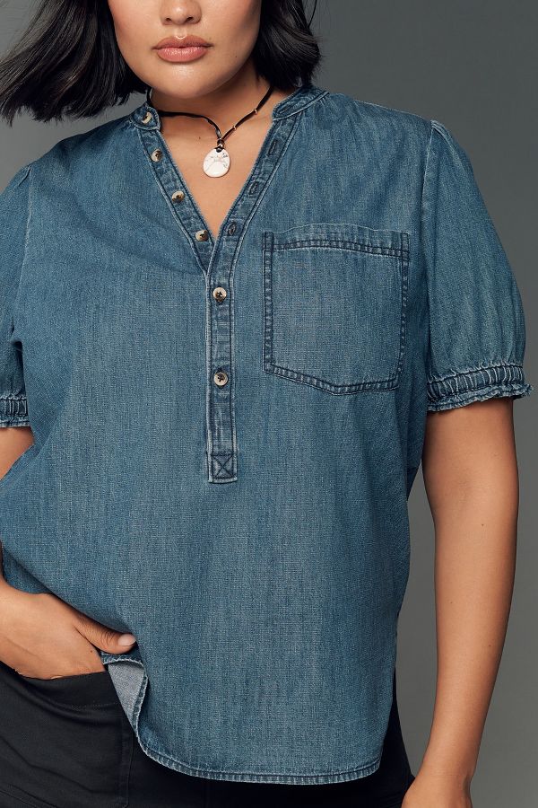 Slide View: 7: Aly Puff-Sleeve Blouse by Pilcro: Chambray Edition