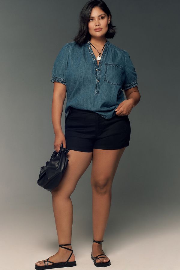 Slide View: 5: Aly Puff-Sleeve Blouse by Pilcro: Chambray Edition