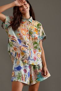 Slide View: 6: Kachel Linen Printed Short-Sleeve Shirt