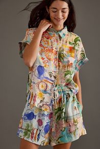 Slide View: 1: Kachel Linen Printed Short-Sleeve Shirt