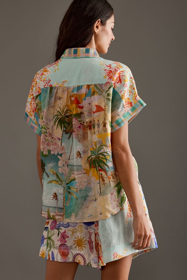 Slide View: 2: Kachel Linen Printed Short-Sleeve Shirt