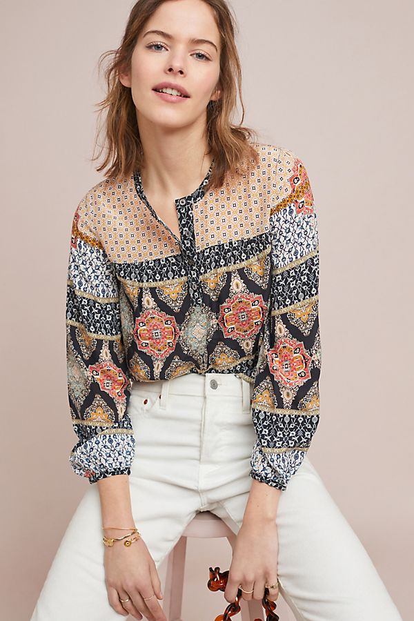 Slide View: 1: Mosaic Silk Blouse