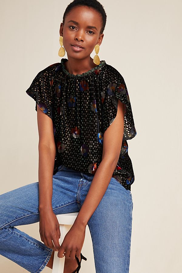 Slide View: 1: Kelton Floral Velvet Blouse