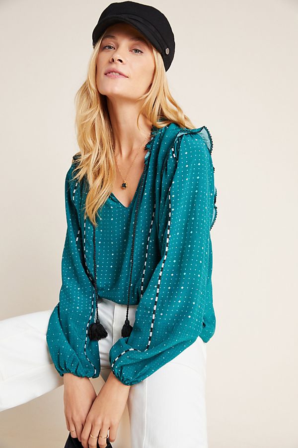 Slide View: 1: Noelle Embroidered Peasant Blouse