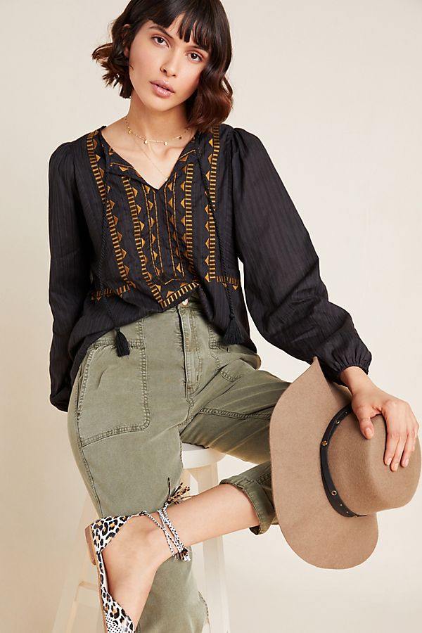 Slide View: 1: Dolan Left Coast Deena Embroidered Peasant Blouse