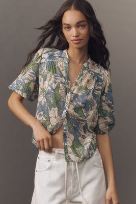 TROVATA Loren Short-Sleeve V-Neck Blouse