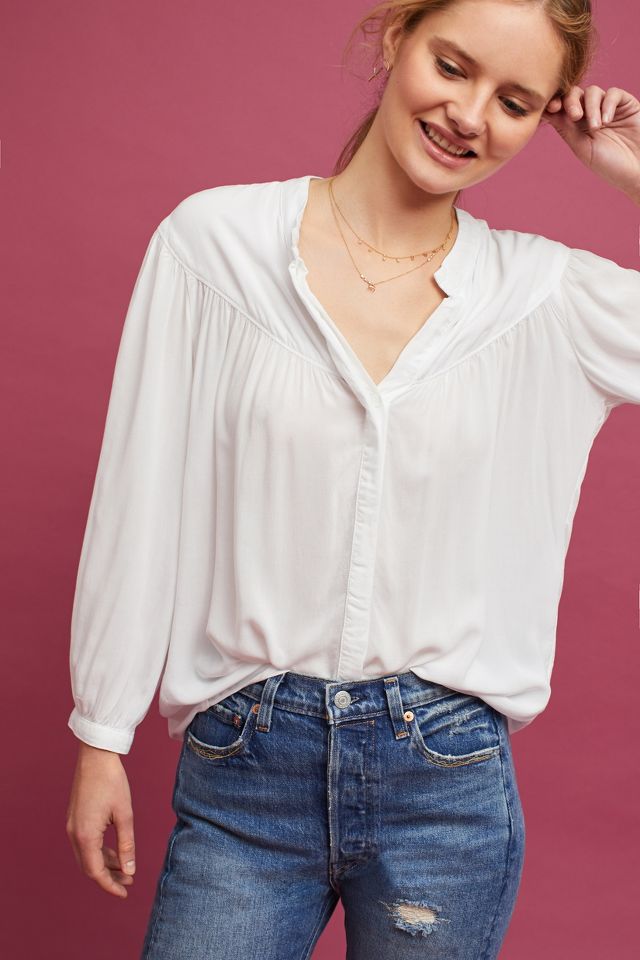 Cloth & Stone Pleated V-Neck Blouse | Anthropologie