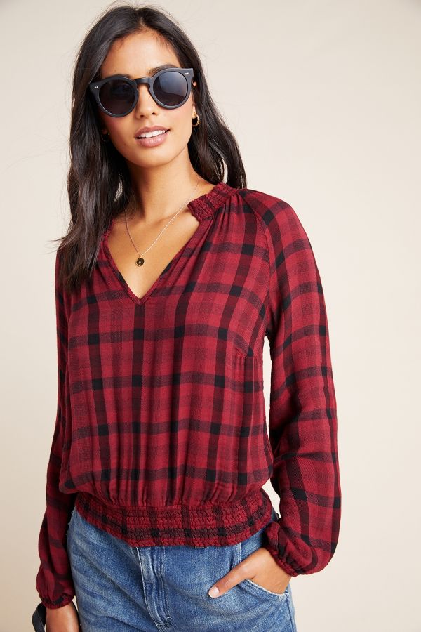 Slide View: 1: Cloth & Stone Sara Plaid Blouse