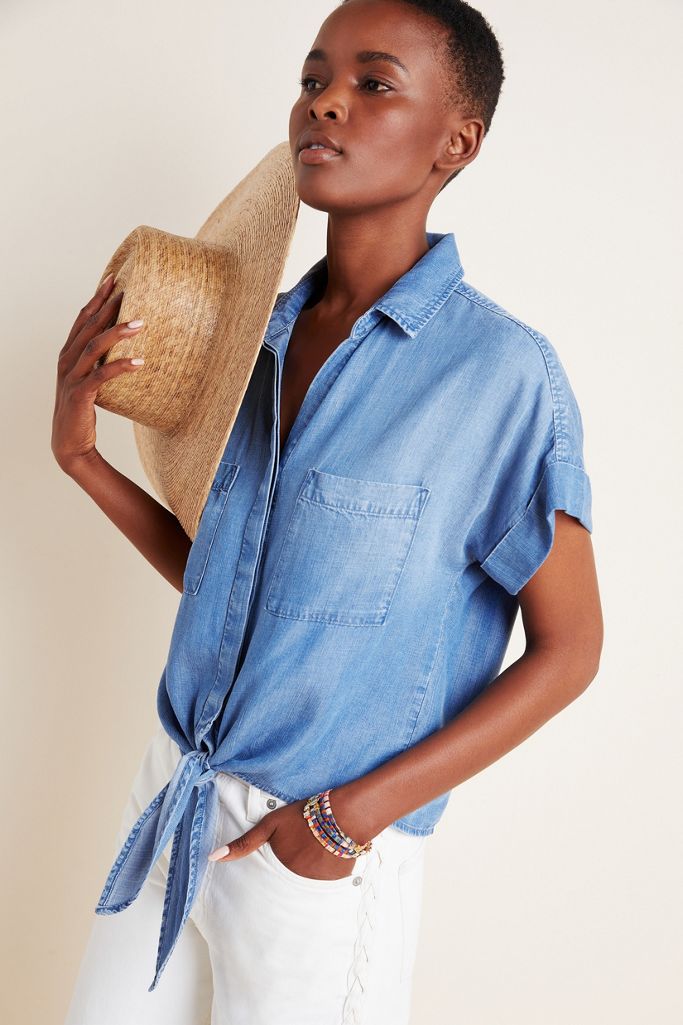 Cloth & Stone Tie-Front Chambray Blouse | Anthropologie